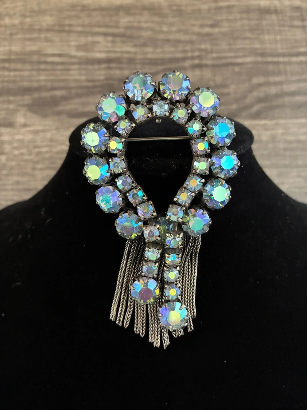 Vendome Rare Aurora Crystal Fringe Brooch or Pendant - Iridescent Blues